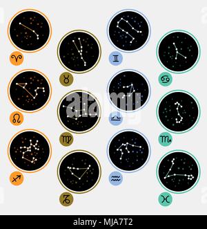 Twelve Zodiac Constellations and Signs Stock Vector
