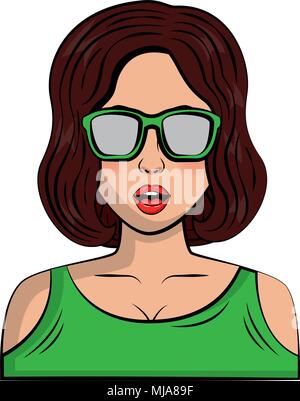 Woman Character Whit Short Hair Pop Art Style Vector Illustration