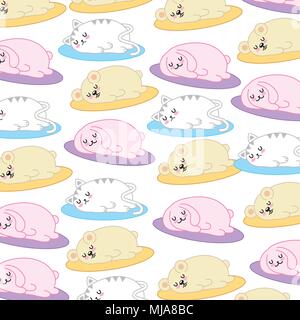 cute hamster with rabbit and cat sleeping pattern kawaii character vector illustration design Stock Vector