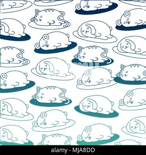 cute hamster with rabbit and cat sleeping pattern kawaii character vector illustration design Stock Vector