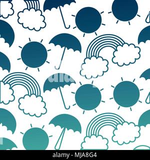 rainbow with sun and umbrella pattern kawaii character vector illustration design Stock Vector