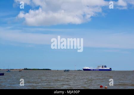 Harwich, Essex, May 2018. DFDS Seaways ferry approaches Port of Felixstowe. Stock Photo