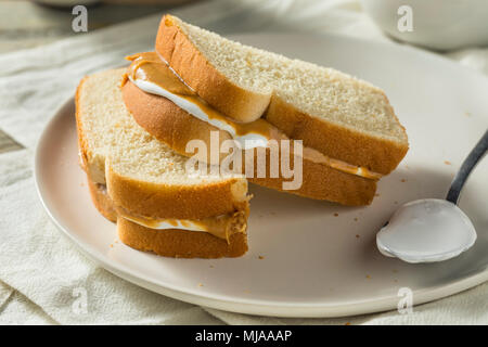 Homemade Fluffernutter Marshmallow Peanut Butter Sandwich for Kids Stock Photo
