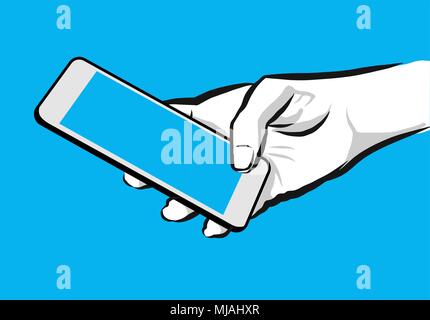 Sketched Hand Holding Mobile Phone, Handmade Artwork Stock Vector