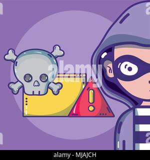 Hacker with symbols cartoons Stock Vector