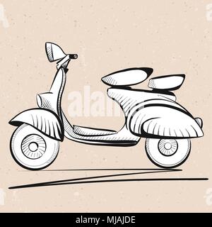 Italian Scooter Outline Sketch on Vintage Background , Hand Drawn Vector Artwork Stock Vector