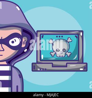 Hacker with symbols cartoons Stock Vector