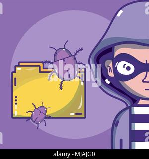 Hacker with symbols cartoons Stock Vector