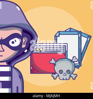 Hacker with symbols cartoons Stock Vector