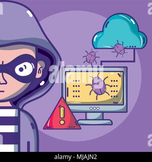 Hacker with symbols cartoons Stock Vector