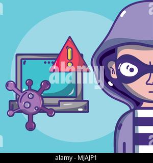 Hacker with symbols cartoons Stock Vector