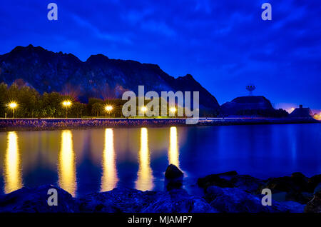 Blue Hour shot of the Giant Frankincense burner monument of Muscat, Oman. Long Exposure, early morning. Stock Photo