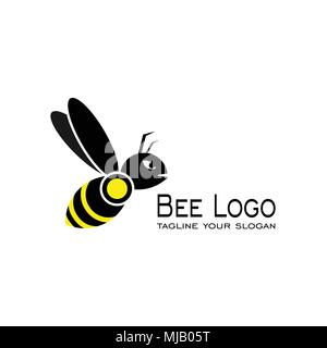 Bee logo design, black yellow color, vector icons. Stock Vector