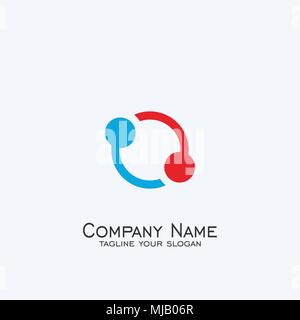 Connect logo, rounded style, blue and red color. vector icons. Stock Vector
