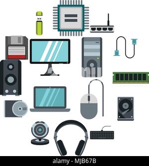 Flat computer icons set. Universal computer icons to use for web and mobile UI, set of basic computer elements isolated vector illustration Stock Vector