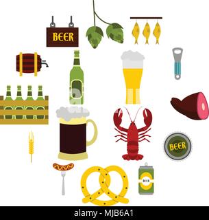 Flat beer icons set. Universal beer icons to use for web and mobile UI, set of basic beer elements isolated vector illustration Stock Vector
