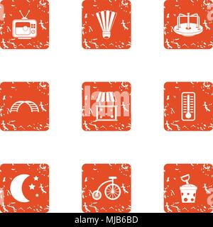 Night tale icons set. Grunge set of 9 night tale vector icons for web isolated on white background Stock Vector