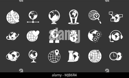 Globe icon set vector white isolated on grey background Stock Vector