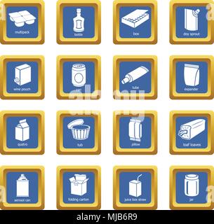 Package types icons set vector blue square isolated on white background Stock Vector