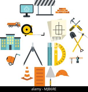Flat construction icons set. Universal construction icons to use for web and mobile UI, set of basic construction elements isolated vector illustratio Stock Vector