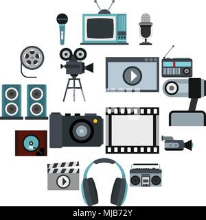 Flat video icons set. Universal video icons to use for web and mobile UI, set of basic video elements isolated vector illustration Stock Vector