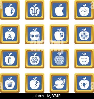 Apple logo icons set vector blue square isolated on white background Stock Vector