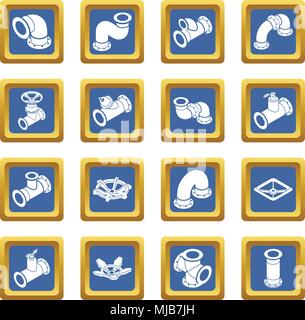 Pipeline constructor icons set vector blue square isolated on white background Stock Vector