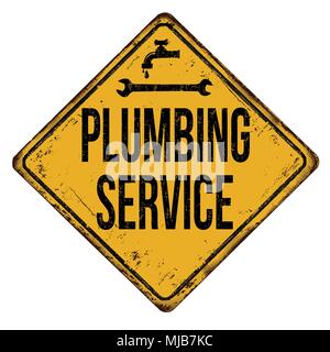 Plumbing service vintage rusty metal sign on a white background, vector illustration Stock Vector