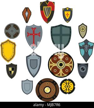 Flat shield icons set. Universal shield icons to use for web and mobile UI, set of basic shield elements isolated vector illustration Stock Vector