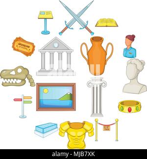 Museum icons set, cartoon style Stock Vector