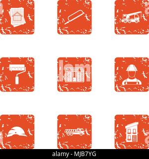 Construction contract icons set, grunge style Stock Vector