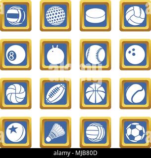 Sport balls icons set blue square vector Stock Vector