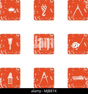 Repair in a row icons set, grunge style Stock Vector