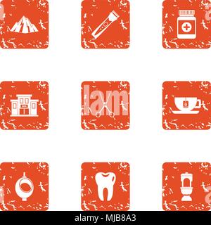 Drug delivery icons set, grunge style Stock Vector
