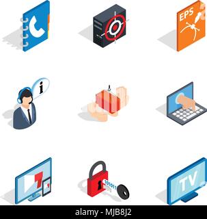 Internet project icons set, isometric style Stock Vector