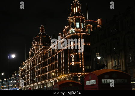 Harrods at Christmas, London Christmas Lights Stock Photo