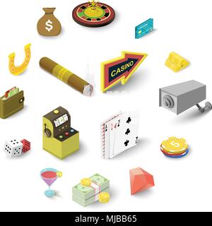 Casino icons set, isometric style Stock Vector
