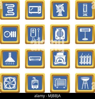 Heat cool air flow tools icons set blue square vector Stock Vector