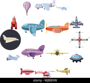 Aviation icons set, cartoon style Stock Vector