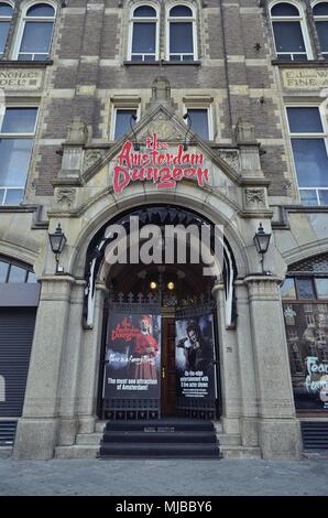 Amsterdam, Netherlands: View of the entrance of the Amsterdam Dungeon horror theater on the Rokin. Stock Photo