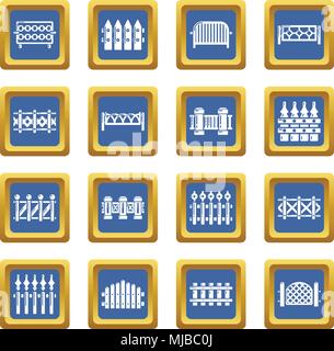 Different fencing icons set blue square vector Stock Vector