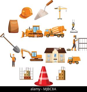 Building icons set, cartoon style Stock Vector