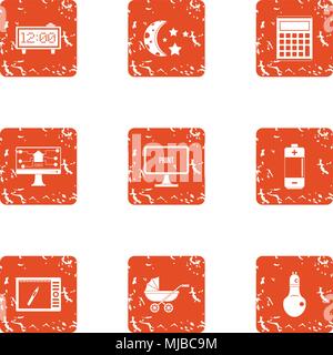 Nocturnal icons set, grunge style Stock Vector