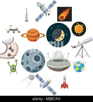 Space icons set, cartoon style Stock Vector