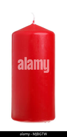 One red pillar candle isolated on white. Stock Photo