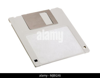 One gray diskette 3.5 inch isolated on white background. Stock Photo
