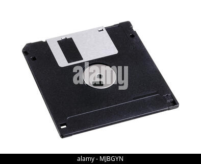 One black diskette 3.5 inch isolated on white background. Stock Photo