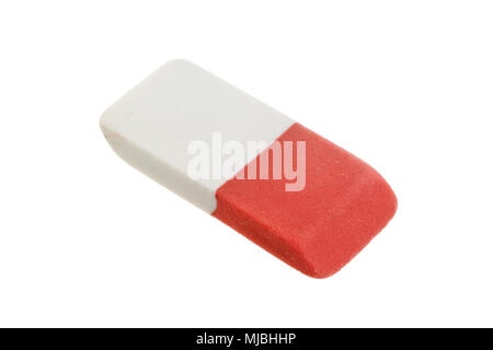 Red and white eraser isolated on white background. Stock Photo