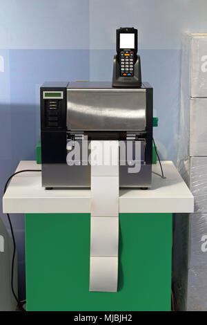 Barcode Label Printer and Scanner for Distribution Warehouse Stock Photo