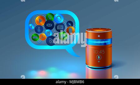 Smart speaker with voice control. Voice control of your smart house. Abstract future product. Smart speaker speaks with you and helps to obtain inform Stock Vector